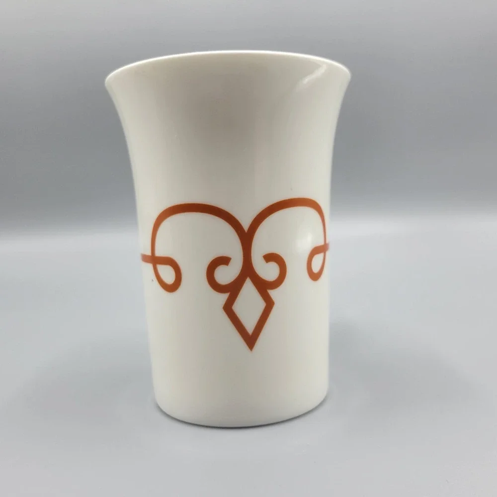 Starbucks Tall Coffee Tea Mug Cup 11oz Victorian Diamond Scroll White and Orange